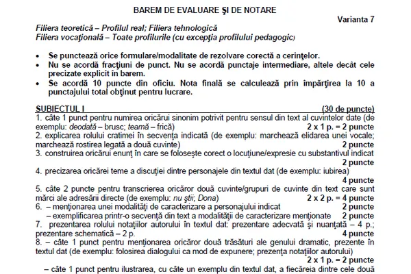 BAREM Română Bacalaureat 2016. Baremul de corectare la ROMÂNĂ, publicat pe EDU.ro. FOTO