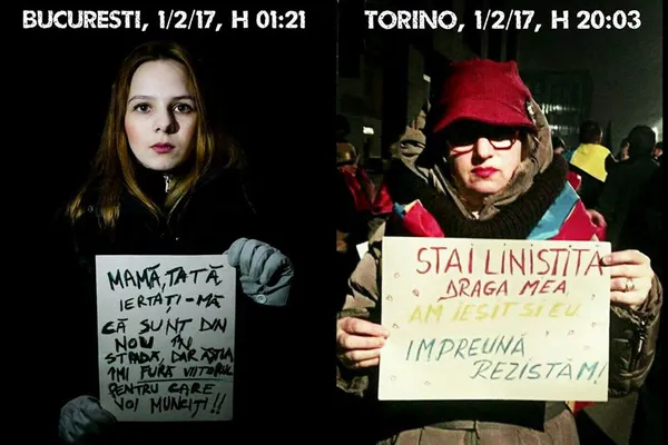 DIASPORA protestează. Fotografie EMOŢIONANTĂ - protest mamă - fiică, la mii de km depărtare