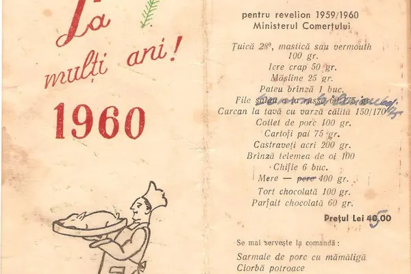 Revelion în comunism. Cum arăta meniul unui restaurant pentru noaptea dintre anii 1959-1960