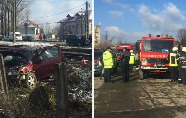 Accident șocant în Bihor. O persoană a murit, după ce un tren a spulberat o mașină