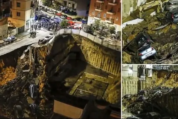 Mașini înghițite de o gaură în asfalt