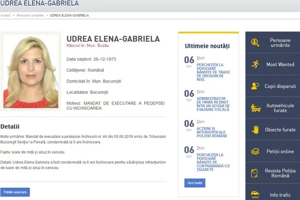 Elena Udrea a ajuns pe lista de URMĂRIŢI a Poliţiei Române