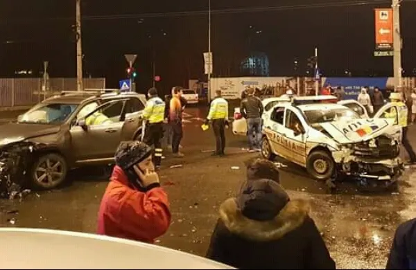 Accident înfiorător, în Capitală: 3 polițiști și un jandarm, spulberați de o mașină