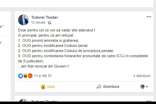Tudorel Toader a ieșit la atac după patru luni. Motivul pentru care a fost revocat din Guvern