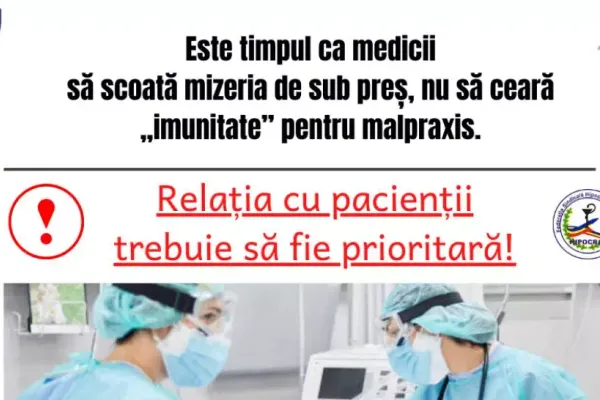 COVID-19. Sindicatele din Sănătate: Este timpul ca medicii să scoată mizeria de sub preș, nu să ceară imunitate pentru malpraxis!