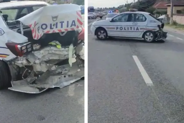 VIDEO - Polițiști răniți după ce o șoferiță a lovit violent autospeciala MAI