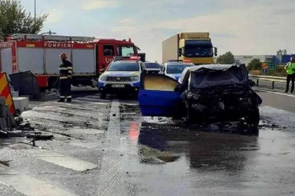 Accident grav pe Autostrada Pitești-București - Un autobuz s-a izbit frontal de un autoturism