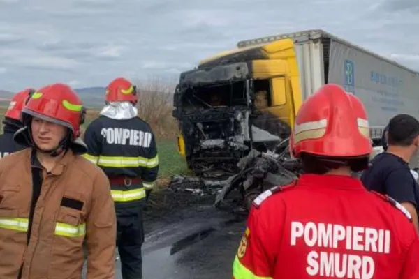 Accident devastator, în Prahova: șofer mort, mașină în flăcări - Trafic blocat