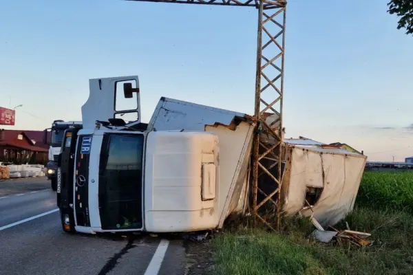 Accident în Neamț. Autoutilitară cu zeci stupi de albine, răsturnată - A fost emis mesaj RO-ALERT - FOTO