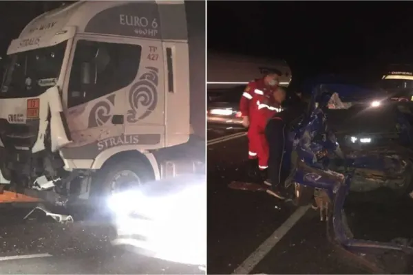 Accident foarte grav la ieșirea din Năvodari: O persoană încarcerată după impactul unei mașini cu un TIR - Intervenție urgentă - FOTO