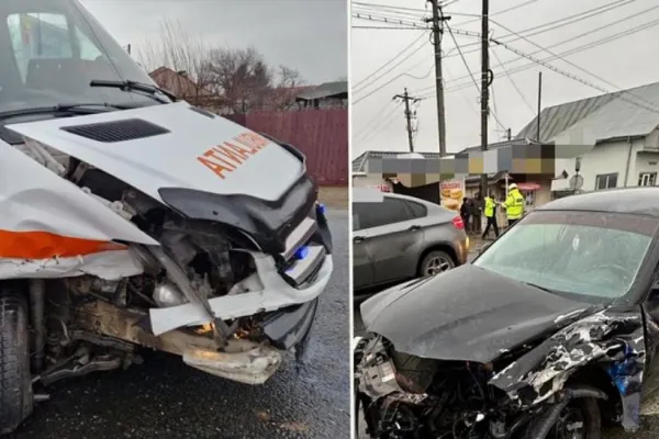 O ambulanţă care transporta o pacientă a fost implicată într-un accident rutier. Traficul, blocat pe sensul de mers Focşani - Bucureşti | FOTO
