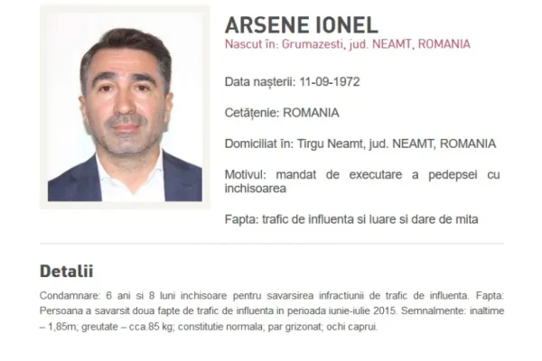 Ionel Arsene, dat în URMĂRIRE - Baronul PSD a fost condamnat la 6 ani de ÎNCHISOARE și a fugit în Italia