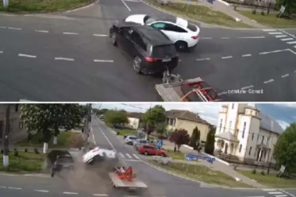 Accident înfiorător cu 2 mașini în Timiș: O femeie a ajuns la spital, iar șoferul are dosar penal - Momentul impactului violent