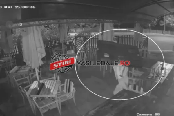 Hoț amator. Tânăr, surprins de camere în timp ce fura un televizor de pe terasa unui restaurant din Baia Mare  - Poliția e pe urmele sale