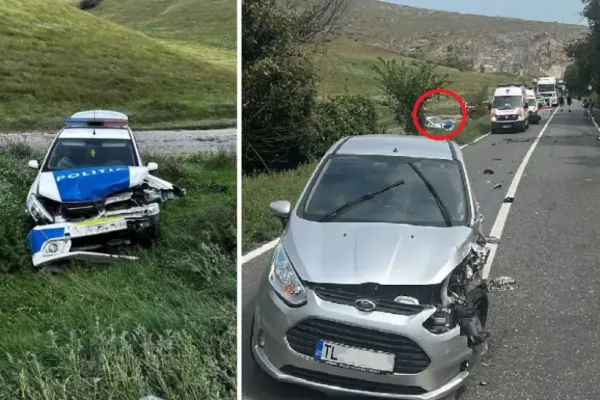 Mașină de poliție, implicată într-un accident rutier, în județul Tulcea. Două persoane, printre care și un polițist, au ajuns la spital