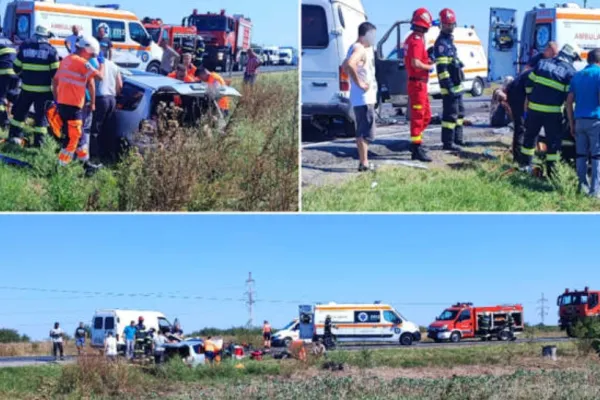 Accident violent între Arad și Nădlac: 5 victime după ciocnirea dintre o mașină și o autoutilitară - Trafic blocat la Hanul de la Răscruce