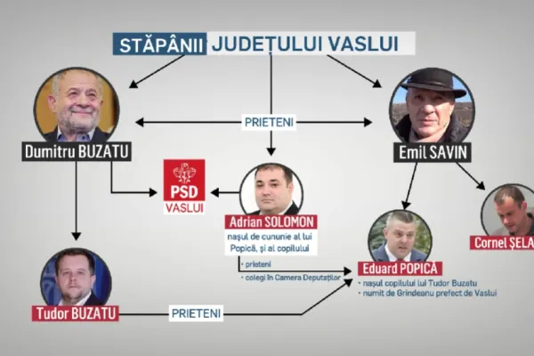 Schema caracatiței din jurul lui  Buzatu și Savin-Farmazon. Anca Alexandrescu a demascat prăduirea județului Vaslui prin cumetrii, corupție și protecție politică la nivel înalt