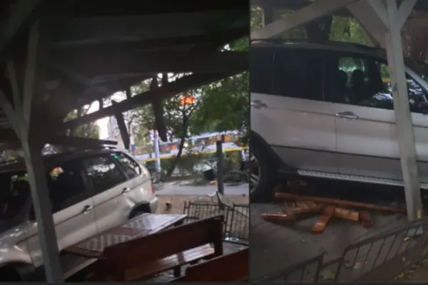 Accident halucinant în București. Un șofer băut a ajuns cu SUV-ul în foișorul de șah al pensionarilor - FOTO