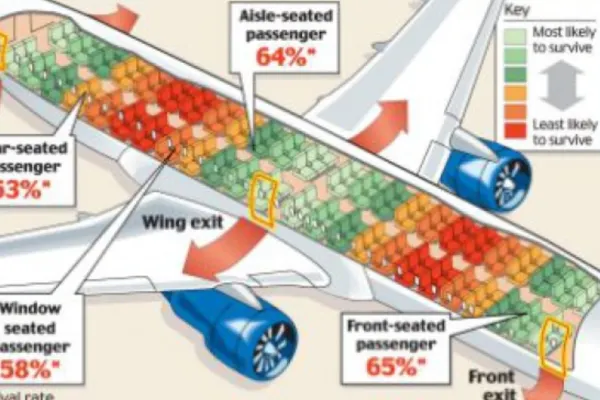 Harta celor mai sigure locuri din avion, publicată de cercetători după ce au analizat sute de accidente aviatice. Secretele de siguranță ale pasagerilor înțelepți