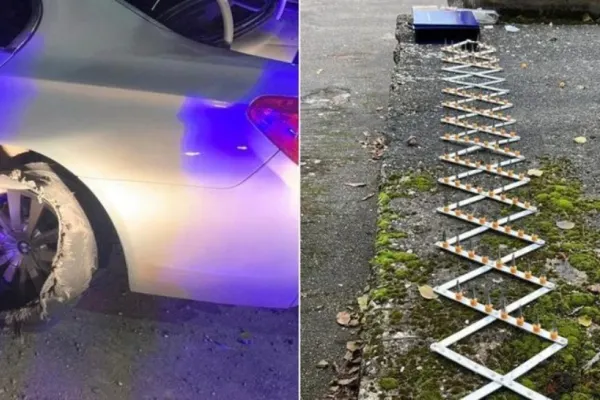 Șofer oprit de polițiști la Suceava cu ajutorul dispozitivului cu țepi - Bărbatul nu a putut explica de ce nu a vrut să oprească la semnalele oamenilor legii