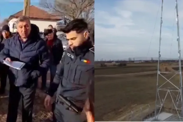 Scandal de proporții din cauza unei antene 5G. Sătenii s-au luat la harță cu primarul, care se apără cu polițiștii lângă el