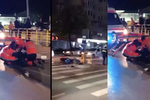 Accident teribil la Iași. Un motociclist a intrat într-un refugiu pentru pietoni, după șicane în trafic cu 2 șoferi - FOTO/VIDEO