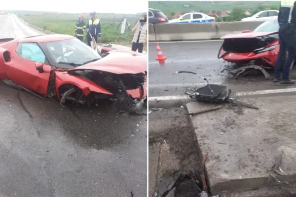 Ferrari făcut praf într-un accident rutier, între Turda și Cluj-Napoca. 2 bărbați au ajuns la spital - FOTO