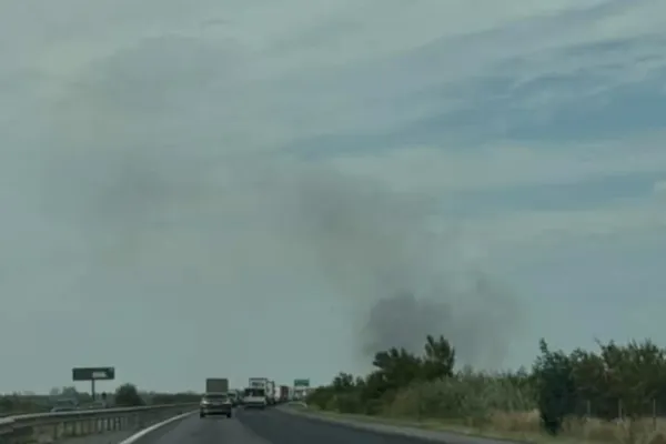 Trafic blocat pe autostrada București-Pitești, din cauza unui puternic incendiu de vegetație. Incendiu și în zona unui restaurant de pe autostradă - FOTO