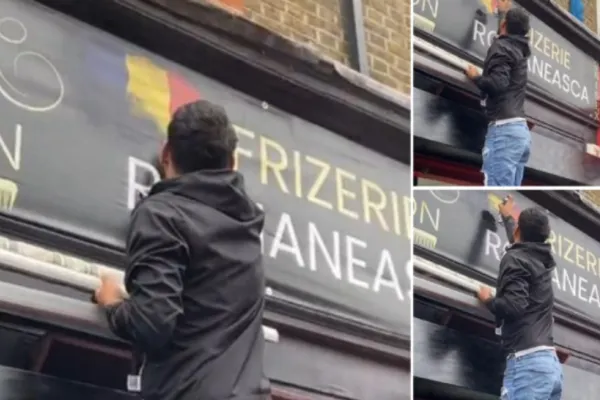 Proprietarul unei frizerii românești din Londra a șters drapelul României și inscripția "Frizerie românească" de frica protestelor - VIDEO