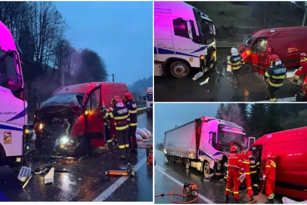 Accident grav în județul Suceava. Două persoane au fost rănite în urma impactului dintre o autoutilitară și un TIR