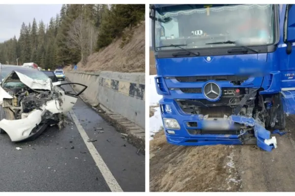 Accident DEZASTRUOS pe o șosea din România: un cetățean italian a adormit la volan și s-a izbit frontal de un camion