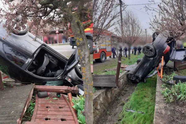 Accident în Cluj. Patru tineri, răniți după ce au aterizat cu mașina într-un șanț