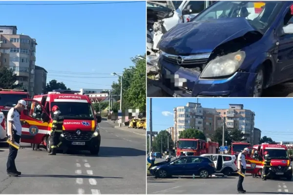 Accident grav în Craiova. Opt persoane rănite, după ce o șoferiță a trecut pe roșu și a lovit o ambulanță