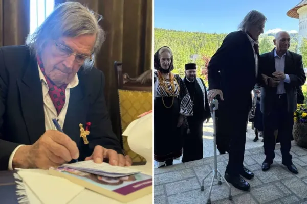 Florin Piersic, omagiat la Putna la 89 de ani: o apariție rară și emoționantă a marelui actor. Merge sprijinit de baston după ultimele probleme de sănătate