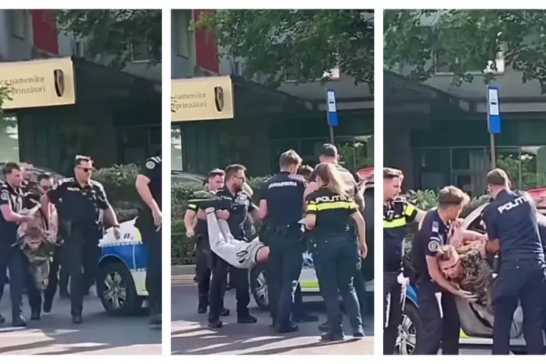Scandal violent în centrul Bucureștiului: bărbat imobilizat de polițiști după ce și-a agresat soția în plină stradă