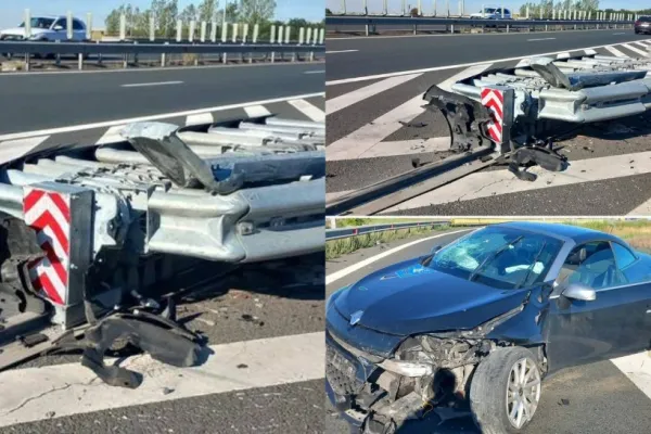 Accident pe A1, în județul Timiș. Persoană rănită, după ce o mașină a intrat în atenuatorul de şoc de pe breteaua de ieşire de pe autostradă