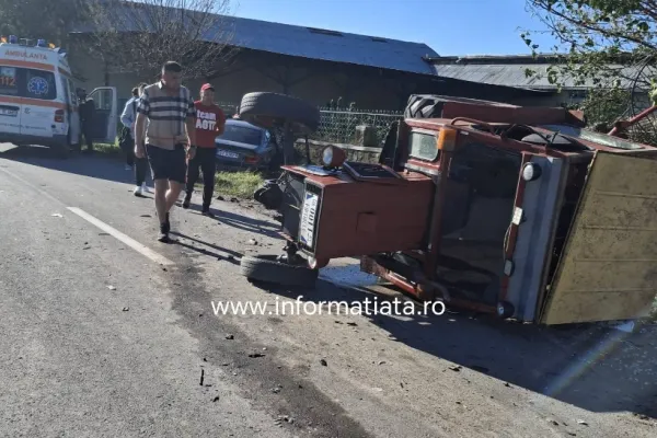 Accident rutier în Suceava: două persoane au ajuns la spital după ce un BMW a intrat în coliziune cu un tractor