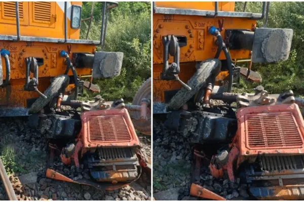Accident feroviar grav în Botoșani. Bărbat rănit după ce un tren de călători a lovit un tractor cu remorcă