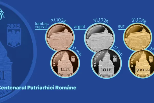 Aur, argint și tombac cuprat: BNR celebrează 100 de ani ai Patriarhiei Române printr-o emisiune numismatică specială