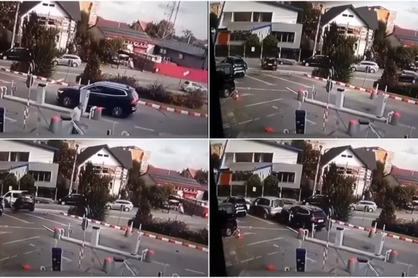 Accident desprins din filmele de comedie. Și-a întins mâna după tichetul de parcare și și-a făcut mașina praf - VIDEO