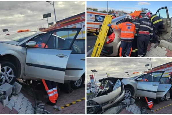 Accident grav în județul Iași. Două persoane au fost rănite, după ce o maşină a ieşit de pe şosea şi a urcat pe un sens giratoriu