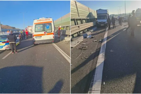 Trafic blocat pe un drum intens circulat din Olt. Două autoutilitare și un TIR, implicate într-un accident soldat cu trei victime