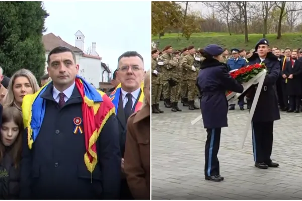 George Simion, aplaudat de oameni la Alba Iulia. Momentul depunerii coroanei din partea lui Nicușor Dan, huiduit -VIDEO