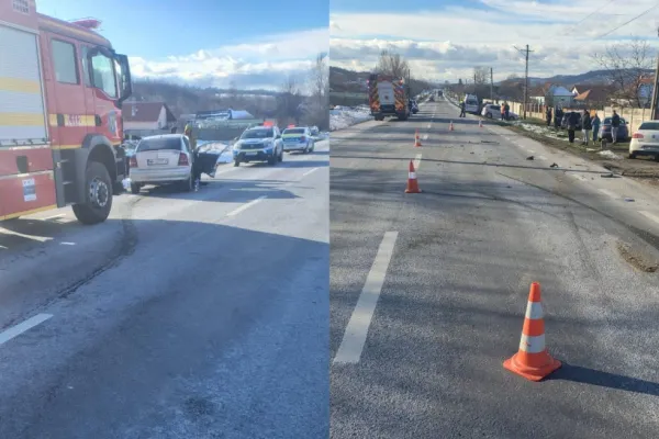 Accident în județul Mehedinți. Două persoane au fost rănite, după ce două mașini s-au ciocnit violent