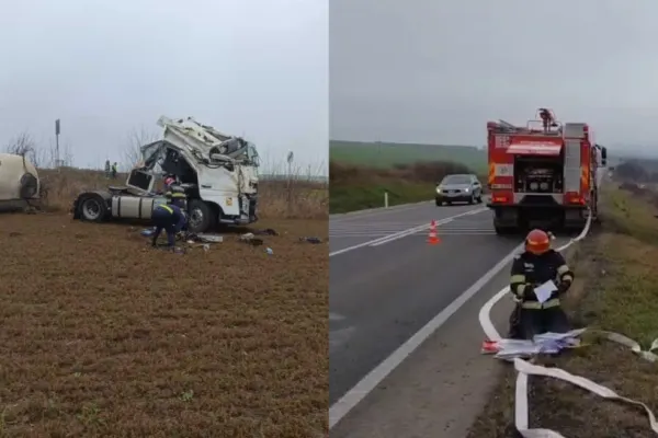 Alertă în județul Vaslui. O cisternă încărcată cu 25 de tone de motorină s-a răsturnat între Huși și Albița