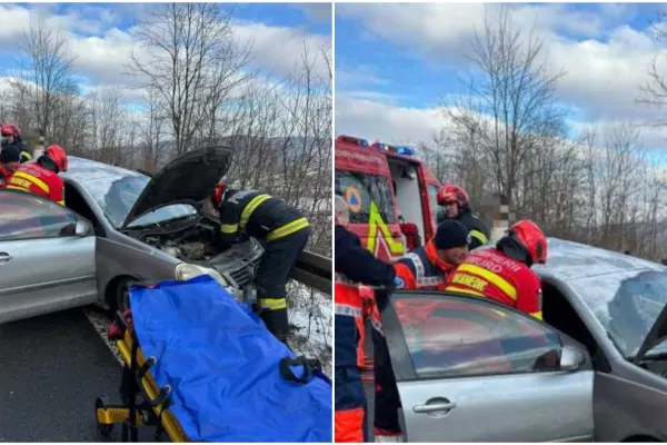 Accident grav pe DN 14, la ieșire din Sighișoara, chiar în prima zi a anului. Două persoane sunt încarcerate. A fost solicitat elicopterul SMURD
