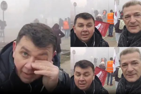 Jurnalistul Realitatea PLUS, gazat la protestul fermierilor de la Strasbourg: ”Ne-au dat gata. Exact în mijloc ne-au prins”