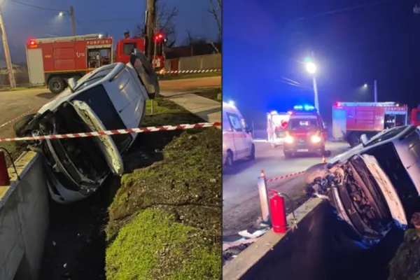 Accident grav pe o șosea din Teleorman: un autoturism cu șase persoane s-a răsturnat într-un șanț. Două victime au ajuns la spital - FOTO