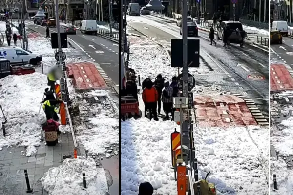 O nouă bătaie de joc marca Romprest. După ce au lăsat Sectorul 1 îngropat sub nămeți, acum echipele companiei au aruncat zăpada în mijlocul Căii Victoriei – VIDEO
