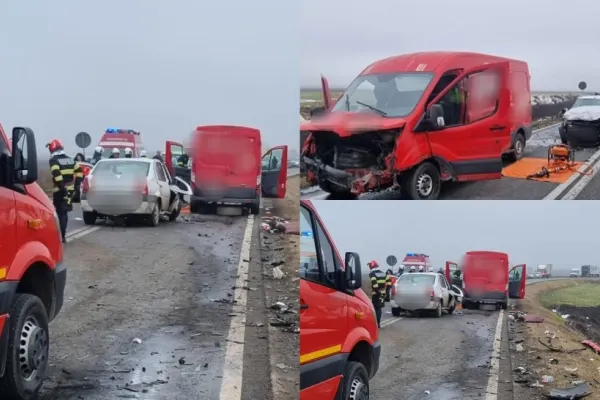 Accident grav pe DN 2B, în județul Brăila. Doi șoferi au fost răniți în urma impactului dintre o mașină și o autoutilitară
